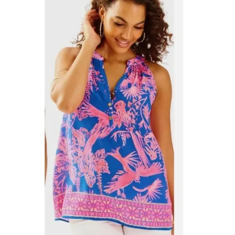 Lilly Pulitzer Silk Racerback Top 'Bailey' SIZE Medium - Tropical, Silk